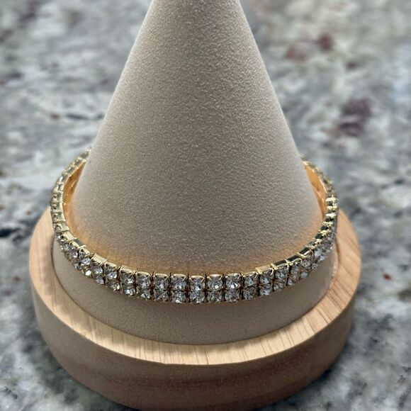 NEW Elegant Gold Elastic Rhinestone Tennis Anklet - Picture 5 of 5